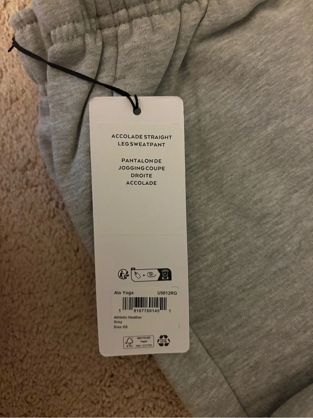 Alo Accolade Straight Leg Sweatpant Athletic Heather Grey NWT